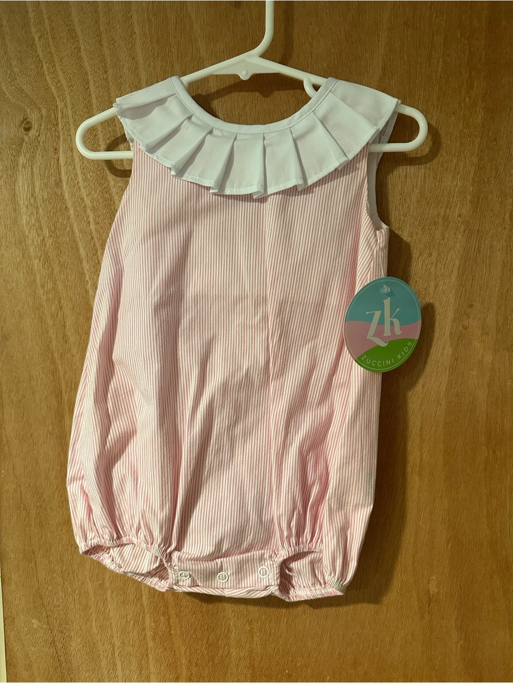 Zuccini Kids Pink Striped Ruffle-Collar Bubble Romper